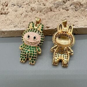 Gold and Green Labubu Pendant Necklace